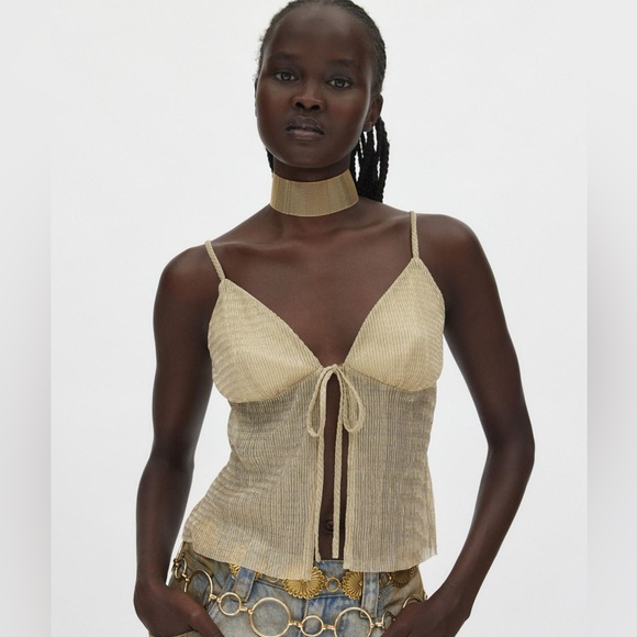 Silence + Noise Polly Plisse Split Front Flyaway Tank Top Size L - Picture 1 of 5